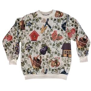Sugar Street Weavers Cottagecore Garden Birds Tapestry Sweater Sweatshirt Top